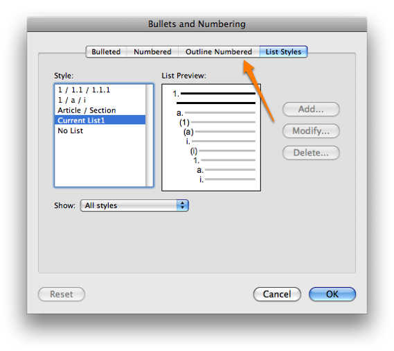 Bullets and Numbering Styles